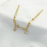 14k Gold | Double Curb Bracelet with Key & Charms