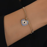 14k Gold | Curb Chain Bracelet with Evil Eye Heart Charm