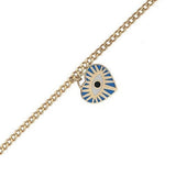 14k Gold | Curb Chain Bracelet with Evil Eye Heart Charm