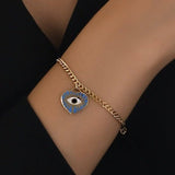 14k Gold | Curb Chain Bracelet with Evil Eye Heart Charm