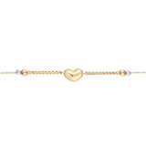 14k Gold | Curb & Cable Chain Bracelet with Puffy Heart