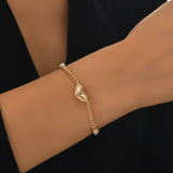 14k Gold | Curb & Cable Chain Bracelet with Puffy Heart