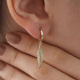 14k Gold | Feather Drop Earrings