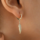 14k Gold | Feather Drop Earrings