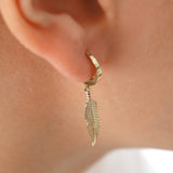 14k Gold | Feather Drop Earrings