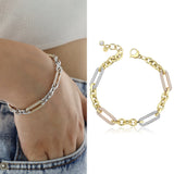 14k Gold | Multi Color Paperclip & Round Link Bracelet