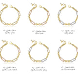 14k Gold | Multi Color Paperclip & Round Link Bracelet