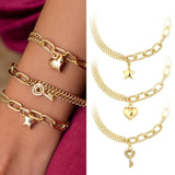 14k Gold | Paperclip & Double Curb Chain Bracelet with Key Charm