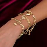 14k Gold | Paperclip & Double Curb Chain Bracelet with Key Charm