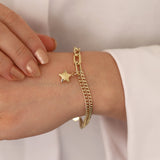 14k Gold | Paperclip & Double Curb Chain Bracelet with Key Charm