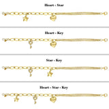 14k Gold | Paperclip & Double Curb Chain Bracelet with Key Charm