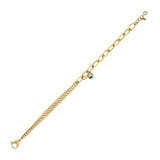 14k Gold | Paperclip & Double Curb Chain Bracelet with Evil Eye Charm