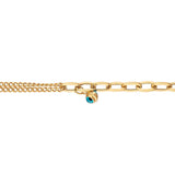 14k Gold | Paperclip & Double Curb Chain Bracelet with Evil Eye Charm