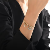 14k Gold | Herringbone Bracelet with Clover & Heart & Star Charms