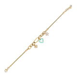 14k Gold | Herringbone Bracelet with Clover & Heart & Star Charms