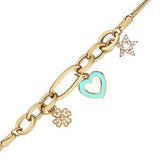 14k Gold | Herringbone Bracelet with Clover & Heart & Star Charms