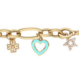 14k Gold | Herringbone Bracelet with Clover & Heart & Star Charms