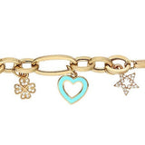 14k Gold | Herringbone Bracelet with Clover & Heart & Star Charms