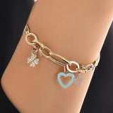 14k Gold | Herringbone Bracelet with Clover & Heart & Star Charms