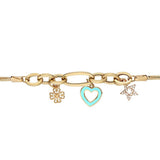 14k Gold | Herringbone Bracelet with Clover & Heart & Star Charms