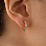 14k Gold | Surface Prong Setting CZ Gemstone Hoop Earrings