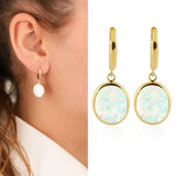 14k Gold | Large White Opal Dangle Earrings