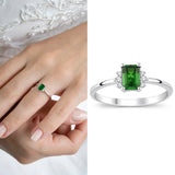 8k - 14k - 18k Gold | Baguette Cut Emerald Ring with Diamonds