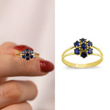 14k Gold | Sapphire Hexagon Flower Ring