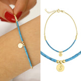 14k Gold | Turquoise Beaded Bracelet with Engravable Coin Charm