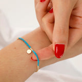 14k Gold | Turquoise Beaded Bracelet with Engravable Coin Charm