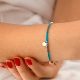 14k Gold | Turquoise Beaded Bracelet with Engravable Coin Charm