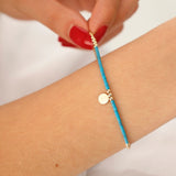 14k Gold | Turquoise Beaded Bracelet with Engravable Coin Charm