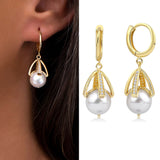 14k Gold | AAA Quality Pearl Huggie Earrings