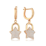 14k Gold | Star Padlock Dangle Earrings