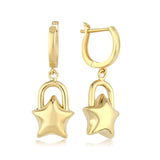 14k Gold | Star Padlock Dangle Earrings