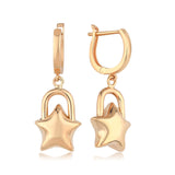 14k Gold | Star Padlock Dangle Earrings