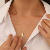 10k Gold | 3D Crescent Moon Necklace