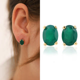 14k Gold | Emerald Oval Stud Earrings