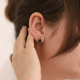 14k Gold | Emerald Oval Stud Earrings