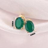 14k Gold | Emerald Oval Stud Earrings