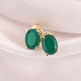 14k Gold | Emerald Oval Stud Earrings