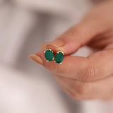 14k Gold | Emerald Oval Stud Earrings