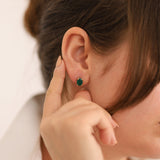 14k Gold | Emerald Oval Stud Earrings