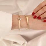 14k Gold | Curved Bangle with Gemstone