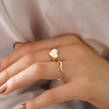 14k Gold | Dome Heart Initial Ring