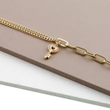 14k Gold | Paperclip & Double Curb Chain Bracelet with Heart Charm