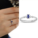 14k Gold | Baguette Cut Sapphire Ring with 4 Diamonds