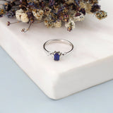 14k Gold | Baguette Cut Sapphire Ring with 4 Diamonds