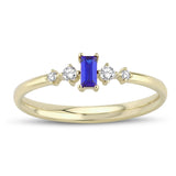 14k Gold | Baguette Cut Sapphire Ring with 4 Diamonds