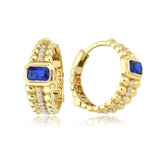 14k Gold | Baugette Blue Zircon Huggie Hoop Earrings with Bezel Setting